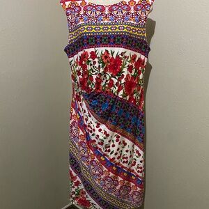 Leslie Fay Red and Blue Floral Midi Dress